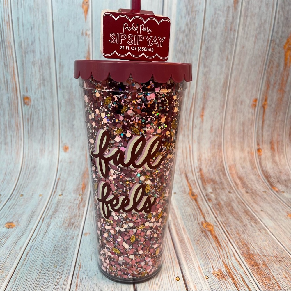 NEW Packed Party Fall Feels Autumn Thanksgiving Glitter Tumbler with Straw